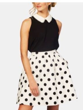 CeCe Black & White Polka Dot A-Line Skirt with pockets